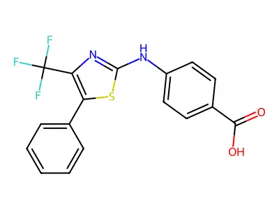 4-{[5-Phenyl-4-(trifluoromethyl)-1,3-thiazol-2-YL]amino}benzoic acid structure