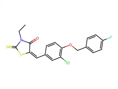 5-({3-chloro-4-[(4-fluorobenzyl)oxy]phenyl}methylene)-3-ethyl-2-thioxo-1,3-thiazolan-4-one structure