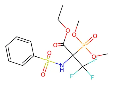 ethyl 2-(dimethoxyphosphoryl)-3,3,3-trifluoro-2-[(phenylsulphonyl)amino]propanoate structure