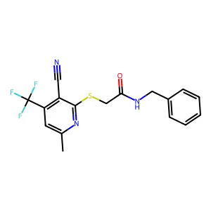 N-benzyl-2-{[3-cyano-6-methyl-4-(trifluoromethyl)pyridin-2-yl]sulfanyl}acetamide structure