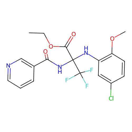 Ethyl 2-(5-chloro-2-methoxyanilino)-3,3,3-trifluoro-2-nicotinamidopropionate structure