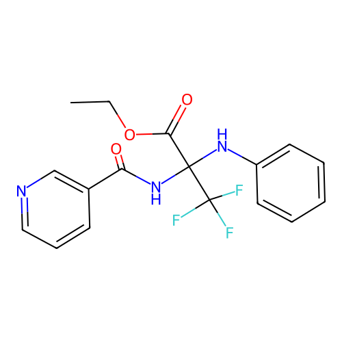 Ethyl 2-anilino-3,3,3-trifluoro-2-nicotinamidopropionate structure