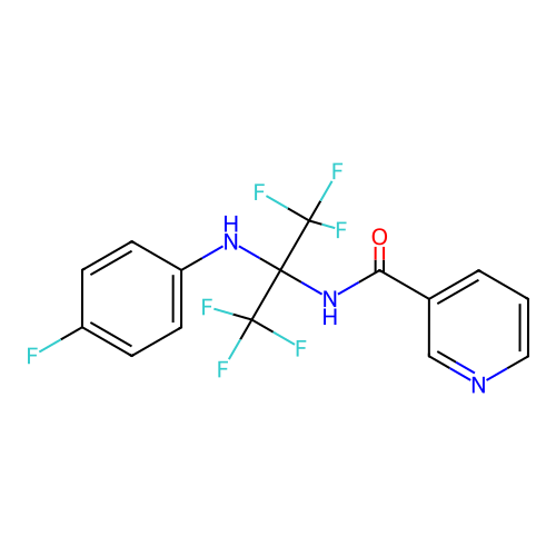 N-(1,1,1,3,3,3-hexafluoro-2-((4-fluorophenyl)amino)propan-2-yl)nicotinamide structure
