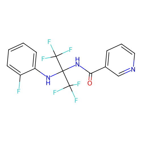 N-(1,1,1,3,3,3-hexafluoro-2-((2-fluorophenyl)amino)propan-2-yl)nicotinamide structure