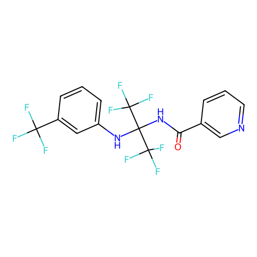 N-(1,1,1,3,3,3-hexafluoro-2-((3-(trifluoromethyl)phenyl)amino)propan-2-yl)nicotinamide structure
