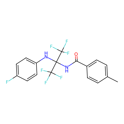 N-[2,2,2-Trifluoro-1-(4-fluoroanilino)-1-(trifluoromethyl)ethyl]-p-toluamide structure