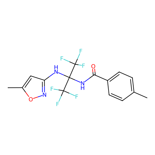 N-(1,1,1,3,3,3-hexafluoro-2-((5-methylisoxazol-3-yl)amino)propan-2-yl)-4-methylbenzamide structure