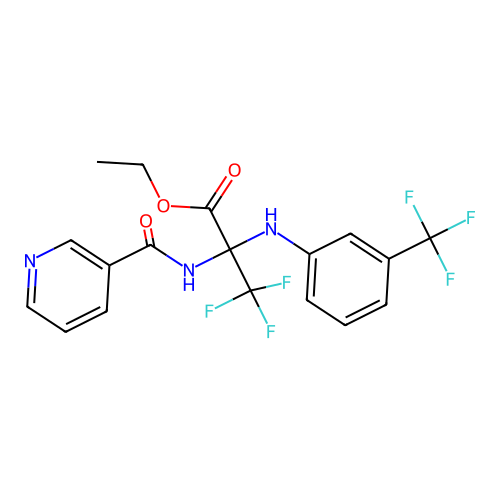 Ethyl 3,3,3-trifluoro-2-nicotinamido-2-[3-(trifluoromethyl)anilino]propionate structure