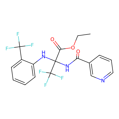 Ethyl 3,3,3-trifluoro-2-nicotinamido-2-[2-(trifluoromethyl)anilino]propionate structure