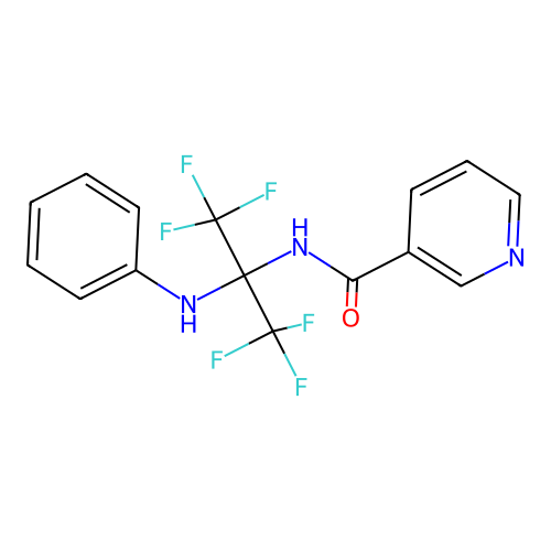 N-[1-Anilino-2,2,2-trifluoro-1-(trifluoromethyl)ethyl]nicotinamide structure