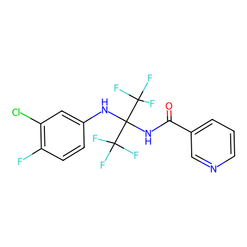 N-(2-((3-chloro-4-fluorophenyl)amino)-1,1,1,3,3,3-hexafluoropropan-2-yl)nicotinamide structure