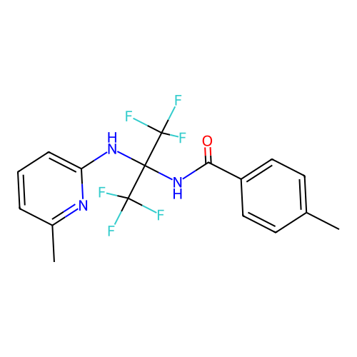 N-(1,1,1,3,3,3-hexafluoro-2-((6-methylpyridin-2-yl)amino)propan-2-yl)-4-methylbenzamide structure