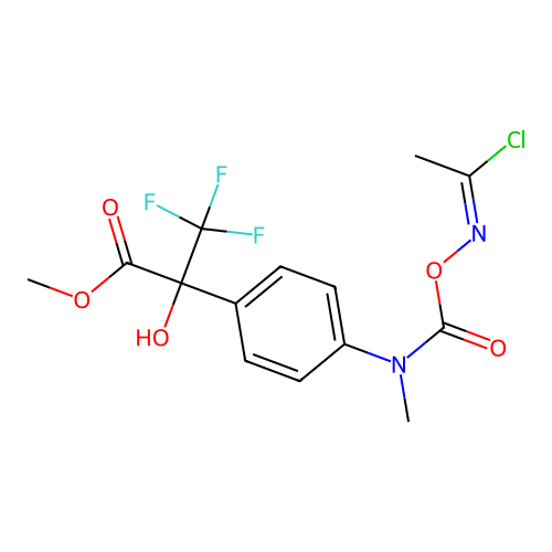 (E)-methyl 2-(4-(((((1-chloroethylidene)amino)oxy)carbonyl)(methyl)amino)phenyl)-3,3,3-trifluoro-2-hydroxypropanoate structure