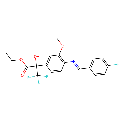 (E)-ethyl 3,3,3-trifluoro-2-(4-((4-fluorobenzylidene)amino)-3-methoxyphenyl)-2-hydroxypropanoate structure