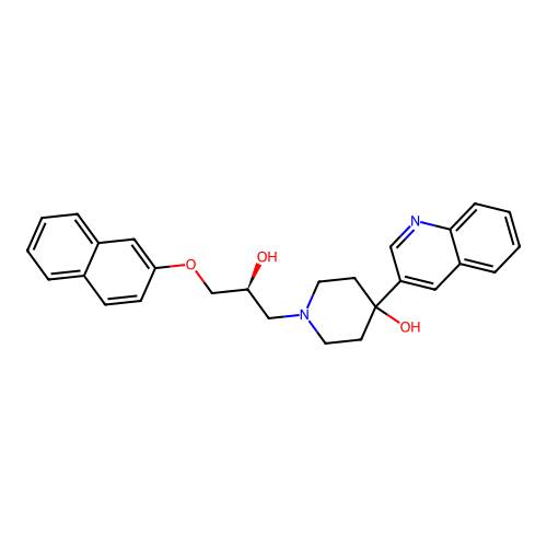 1-[(2S)-2-hydroxy-3-(naphthalen-2-yloxy)propyl]-4-(quinolin-3-yl)piperidin-4-ol structure
