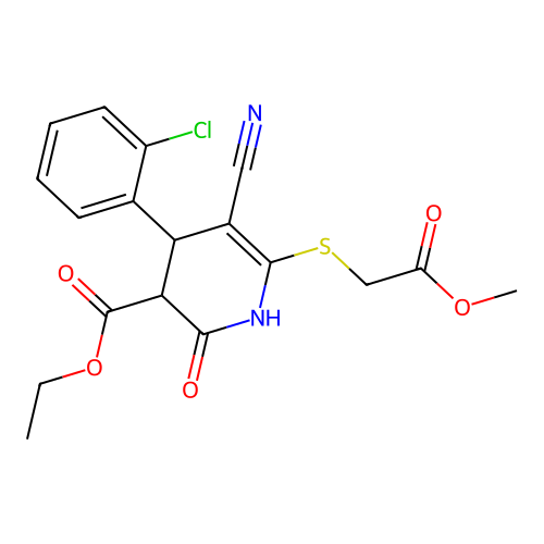 ethyl 4-(2-chlorophenyl)-5-cyano-6-[(2-methoxy-2-oxoethyl)sulfanyl]-2-oxo-1,2,3,4-tetrahydropyridine-3-carboxylate structure