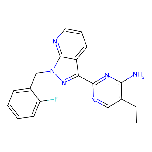 5-Ethyl-2-[1-[(2-fluorophenyl)methyl]-1H-pyrazolo[3,4-b]pyridin-3-yl]-4-pyrimidinamine structure