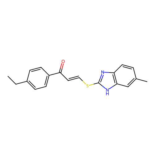 (E)-1-(4-ethylphenyl)-3-[(6-methyl-1H-benzimidazol-2-yl)sulfanyl]prop-2-en-1-one structure