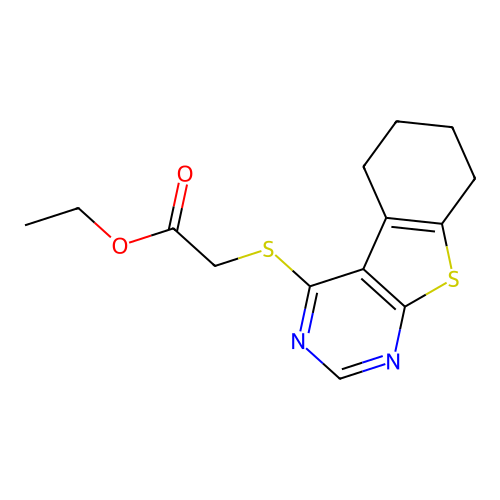 Ethyl (5,6,7,8-tetrahydro[1]benzothieno[2,3-d]pyrimidin-4-ylsulfanyl)acetate structure