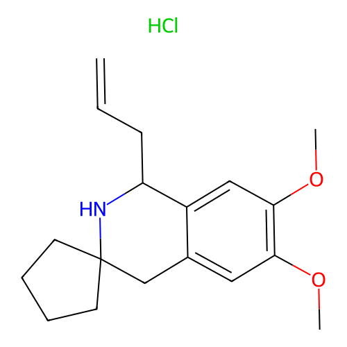 6,7-dimethoxy-1-prop-2-enylspiro[2,4-dihydro-1H-isoquinoline-3,1'-cyclopentane];hydrochloride structure