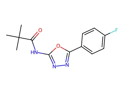 N-[5-(4-fluorophenyl)-1,3,4-oxadiazol-2-yl]-2,2-dimethylpropanamide structure