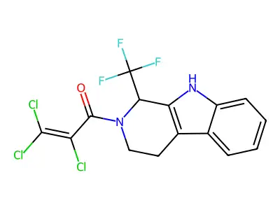 2,3,3-trichloro-1-[1-(trifluoromethyl)-2,3,4,9-tetrahydro-1H-beta-carbolin-2-yl]prop-2-en-1-one structure
