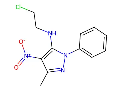 N5-(2-chloroethyl)-3-methyl-4-nitro-1-phenyl-1H-pyrazol-5-amine structure
