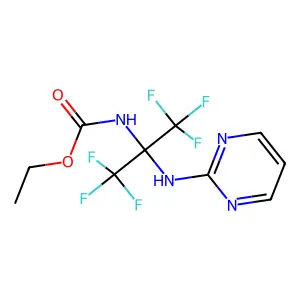 Ethyl 2,2,2-trifluoro-1-(2-pyrimidinylamino)-1-(trifluoromethyl)ethylcarbamate structure