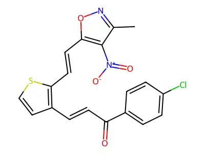 1-(4-chlorophenyl)-3-{2-[2-(3-methyl-4-nitroisoxazol-5-yl)vinyl]-3-thienyl}prop-2-en-1-one structure