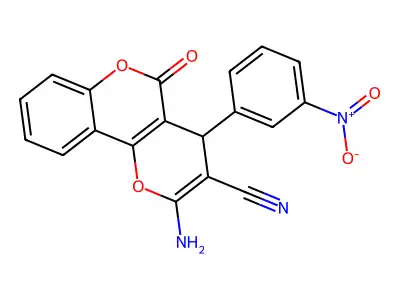 2-amino-4-(3-nitrophenyl)-5-oxo-4H,5H-pyrano[3,2-c]chromene-3-carbonitrile structure