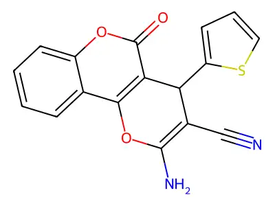 2-amino-5-oxo-4-(2-thienyl)-4H,5H-pyrano[3,2-c]chromene-3-carbonitrile structure