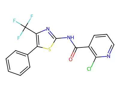 N3-[5-phenyl-4-(trifluoromethyl)-1,3-thiazol-2-yl]-2-chloronicotinamide structure
