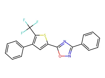 3-Phenyl-5-(4-phenyl-5-(trifluoromethyl)thiophen-2-yl)-1,2,4-oxadiazole structure