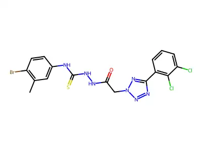 1-(4-bromo-3-methylphenyl)-3-[[2-[5-(2,3-dichlorophenyl)tetrazol-2-yl]acetyl]amino]thiourea structure