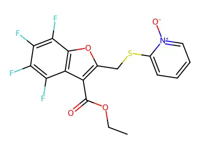 2-({[3-(ethoxycarbonyl)-4,5,6,7-tetrafluorobenzo[b]furan-2-yl]methyl}thio)pyridinium-1-olate structure