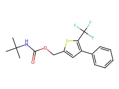 [4-phenyl-5-(trifluoromethyl)-2-thienyl]methyl N-(tert-butyl)carbamate structure