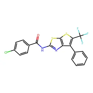 4-Chloro-N-[6-phenyl-5-(trifluoromethyl)thieno[3,2-d]thiazol-2-yl]benzamide structure