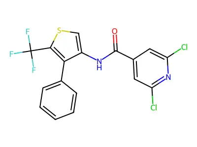 N4-[4-phenyl-5-(trifluoromethyl)-3-thienyl]-2,6-dichloroisonicotinamide structure