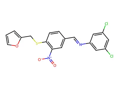 N-(3,5-dichlorophenyl)-1-[4-(furan-2-ylmethylsulfanyl)-3-nitrophenyl]methanimine structure