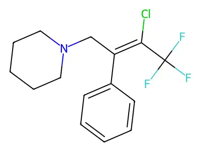 1-(3-chloro-4,4,4-trifluoro-2-phenylbut-2-enyl)piperidine structure