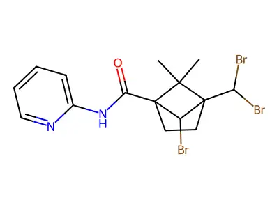 6-bromo-4-(dibromomethyl)-5,5-dimethyl-N-(pyridin-2-yl)bicyclo[2.1.1]hexane-1-carboxamide structure