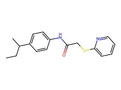N-(4-(sec-butyl)phenyl)-2-(2-pyridinylsulfanyl)acetamide structure