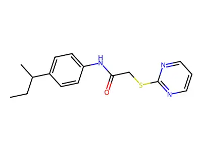 N-(4-sec-butylphenyl)-2-(2-pyrimidinylsulfanyl)acetamide structure