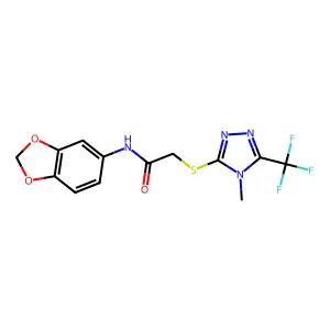 N-(2H-1,3-benzodioxol-5-yl)-2-{[4-methyl-5-(trifluoromethyl)-4H-1,2,4-triazol-3-yl]sulfanyl}acetamide structure