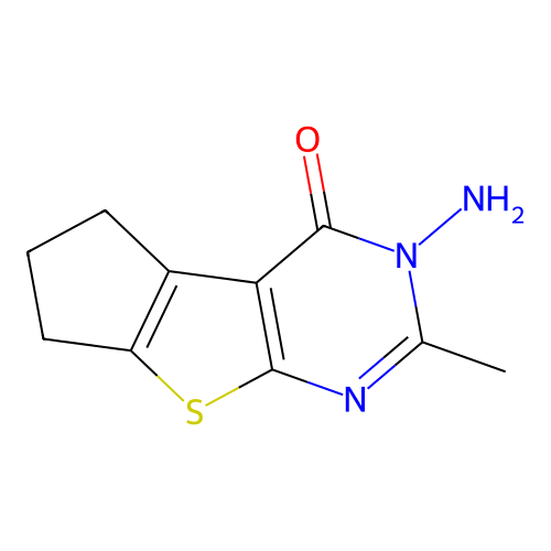 5-amino-6-methyl-1,2,3,5-tetrahydro-8-thia-5,7-diaza-cyclopenta[a]inden-4-one structure