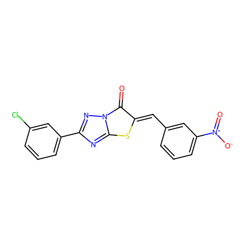 (Z)-2-(3-chlorophenyl)-5-(3-nitrobenzylidene)thiazolo[3,2-b][1,2,4]triazol-6(5H)-one structure