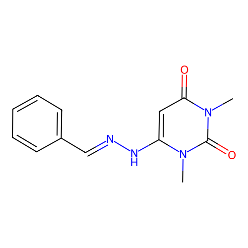 6-(2-Benzylidenehydrazinyl)-1,3-dimethylpyrimidine-2,4(1H,3H)-dione structure