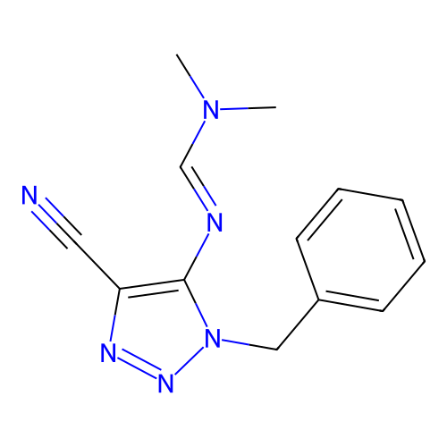 N'-(1-benzyl-4-cyano-1H-1,2,3-triazol-5-yl)-N,N-dimethylimidoformamide structure