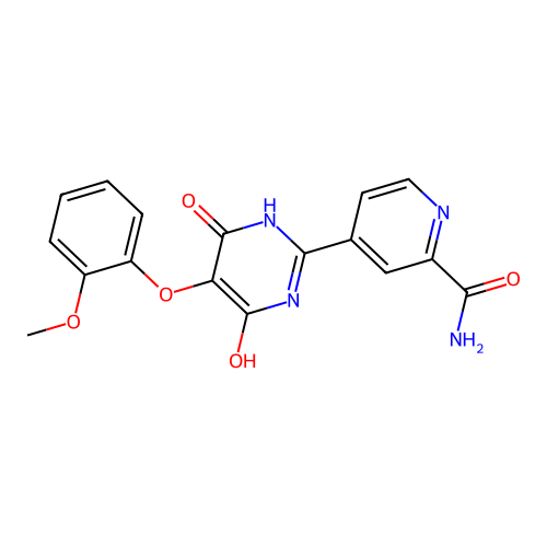 4-(4-hydroxy-5-(2-methoxyphenoxy)-6-oxo-1,6-dihydropyrimidin-2-yl)picolinamide structure