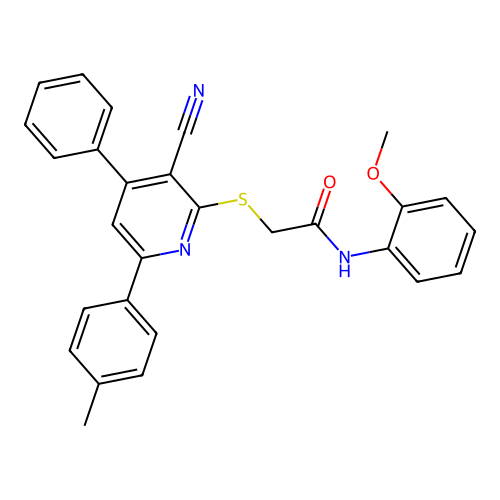 2-((3-Cyano-4-phenyl-6-(p-tolyl)pyridin-2-yl)thio)-N-(2-methoxyphenyl)acetamide structure